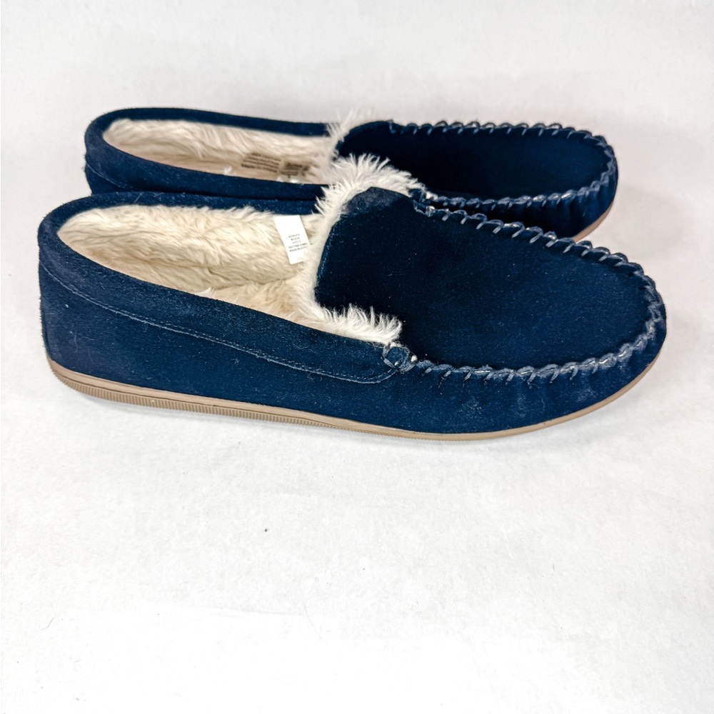 J.Crew Factory Navy Faux Suede Fleece-Lined Slippers Men’s 11